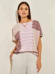 Colorblock Dolman Sleeve Recycled Knit Tunic, Rose Petal/Biscotti/Macchiato | Misook