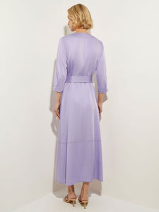 Puff Sleeve Belted Cotton Poplin Midi Dress, Lavender Field/Black | Misook