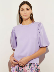 Cotton Puff Sleeve Recycled Knit Top, Lavender Field | Misook