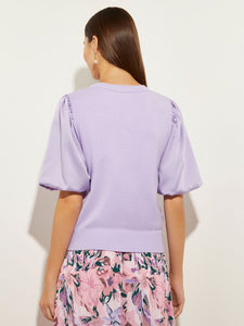 Cotton Puff Sleeve Recycled Knit Top, Lavender Field | Misook