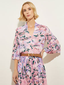 Pleated Bell Sleeve Stretch Crepe Blouse, Rose Petal/Macchiato/Lavender Field/Spruce/Biscotti/White | Misook