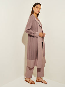 Twill Trim Sheer Recycled Knit Duster, Macchiato | Misook