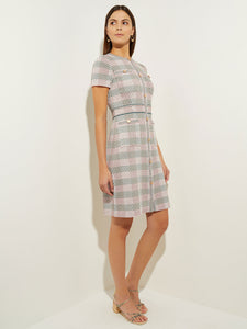 Bold Plaid Tweed Knit Sheath Dress, Rose Petal | Misook