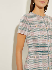 Bold Plaid Tweed Knit Sheath Dress, Rose Petal | Misook Premium Details
