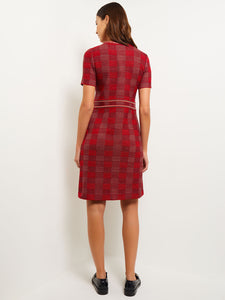 Bold Plaid Tweed Knit Sheath Dress, Classic Red | Misook 
