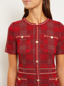 Bold Plaid Tweed Knit Sheath Dress, Classic Red | Misook Premium Details