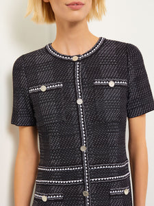 Bold Plaid Tweed Knit Sheath Dress, Black & White | Misook Premium Details