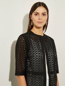 Elbow-Length Crochet Woven Jacket, Black | Misook Premium Details