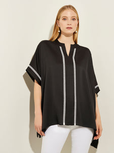 Dolman Sleeve Crepe de Chine Shirt, Black/White | Misook