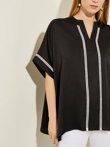 Dolman Sleeve Crepe de Chine Shirt, Black/White | Misook Premium Details