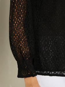 Puff Sleeve Lace Overlay Woven Blouse, Black | Misook Premium Details