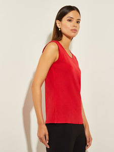 Classic Knit Tank Top, Sunset Red, Sunset Red | Misook Premium Detials
