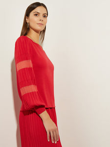 Burnout Accent Bishop Sleeve Soft Knit Tunic, Sunset Red | Misook