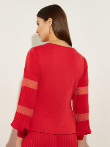 Burnout Accent Bishop Sleeve Soft Knit Tunic, Sunset Red | Misook
