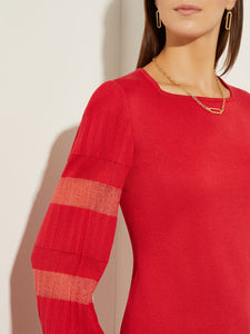 Burnout Accent Bishop Sleeve Soft Knit Tunic, Sunset Red | Misook Premium Detials