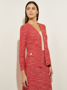 Tailored Two-Button Tweed Knit Jacket, Sunset Red/Citrus Blossom/Pale Gold | Misook