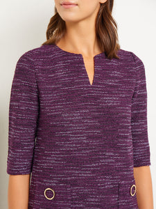 Tweed Knit Shift Dress with Pockets, Ultraviolet | Misook Premium Details