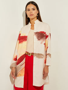 Painted Sunset Shirt Jacket, Sand/Sunset Red/Citrus Blossom/Pale Gold/White | Misook
