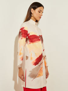 Painted Sunset Shirt Jacket, Sand/Sunset Red/Citrus Blossom/Pale Gold/White | Misook
