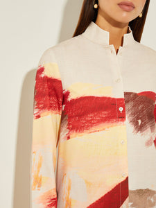Painted Sunset Shirt Jacket, Sand/Sunset Red/Citrus Blossom/Pale Gold/White | Misook Premium Details