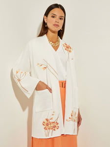 Embroidered Floral Recycled Knit Oversized Cardigan, White/Sand/Sunset Red/Citrus Blossom/Pale Gold/Black | Misook