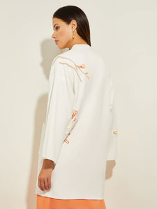 Embroidered Floral Recycled Knit Oversized Cardigan, White/Sand/Sunset Red/Citrus Blossom/Pale Gold/Black | Misook