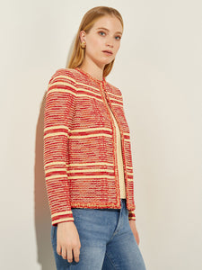 Striped Tweed Knit Jacket, Citrus Blossom/Sunset Red/Pale Gold/White | Misook
