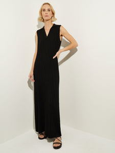 Soft Ribbed A-Line Maxi Dress, Black | Misook