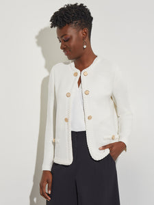 Novelty Button Tweed Knit Jacket, New Ivory | Misook