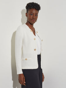 Novelty Button Tweed Knit Jacket, New Ivory | Misook