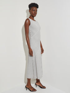 Contrast Stripe A-Line Maxi Dress, New Ivory/Black | Misook