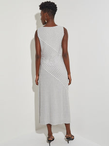 Contrast Stripe A-Line Maxi Dress, New Ivory/Black | Misook