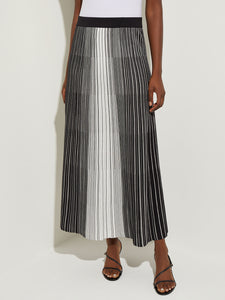 Contrast Stripe Ankle-Length Skirt, Black/New Ivory | Misook