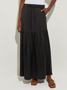 Cotton Blend Maxi Flounce Skirt, Black | Misook Premium Details