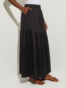 Cotton Blend Maxi Flounce Skirt, Black | Misook