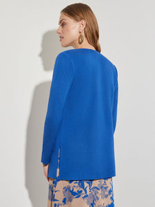 Double Breasted Open Neck Knit Jacket, Lyons Blue | Misook