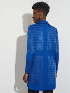 Burnout Floral Pattern Knit Jacket, Lyons Blue | Misook