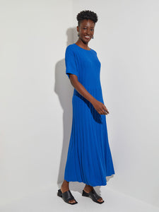 A-Line Tie-Waist Soft Ribbed Knit Dress, Lyons Blue | Misook