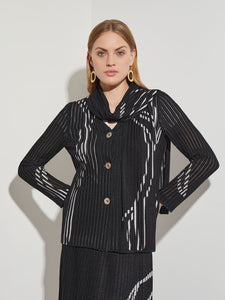 Abstract Knit Jacket With Detachable Scarf, Black/New Ivory | Misook