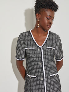 Tweed Knit Sheath Dress, Black/New Ivory | Misook