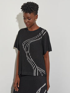 Abstract Stitch Knit Short Sleeve Tunic, Black/New Ivory | Misook