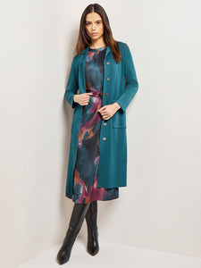 Belted Button Front Long Knit Jacket, Marine Teal | Misook