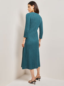 Textural Stripe Knit Midi Dress, Marine Teal | Misook