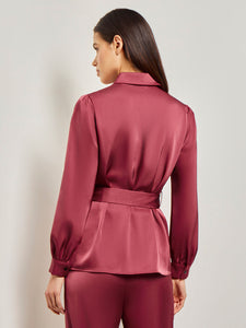 Tie-Waist Tailored Woven Jacket, African Violet | Misook