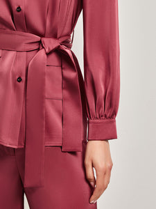 Tie-Waist Tailored Woven Jacket, African Violet | Misook Premium Details