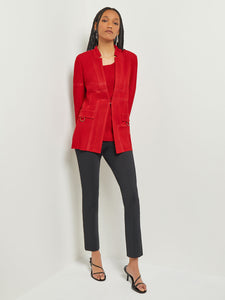 Mandarin Collar Tailored Knit Jacket, Classic Red | Misook