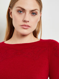 Floral Shimmer Cashmere Tunic, Classic Red | Misook Premium Details