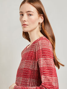 Tweed Knit Maxi Dress, Classic Red/Venetian Rose/Biscotti/Black | Misook Premium Details