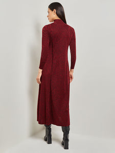 Long Sleeve Mock Neck Knit Maxi Dress, Classic Red/Black | Misook