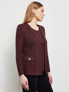 Tailored Tweed Knit Jacket, Mahogany | Misook